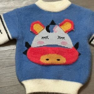 Kids Blue Fuzzy Cow Graphic Sweater Ptp 13”